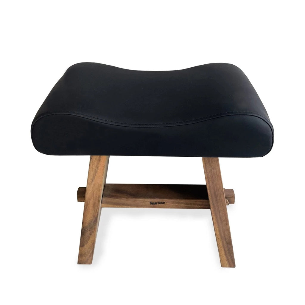 The Suar Stool with Leather - Natural Black