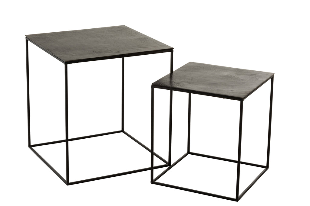 Set of 2 Side Tables in Antique Black