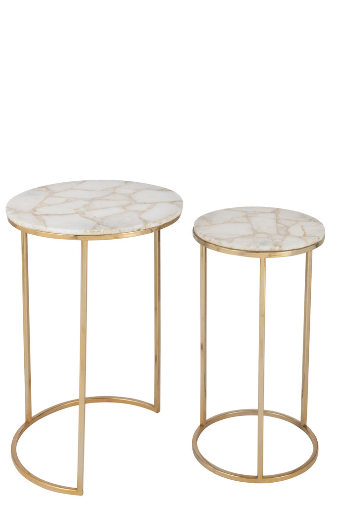 Set Of Two Sidetables Quartz Stone/Metal White/Gold