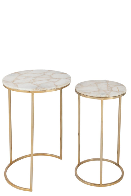 Set Of Two Sidetables Quartz Stone/Metal White/Gold