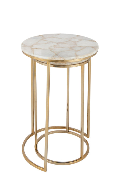 Set Of Two Sidetables Quartz Stone/Metal White/Gold