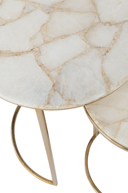 Set Of Two Sidetables Quartz Stone/Metal White/Gold