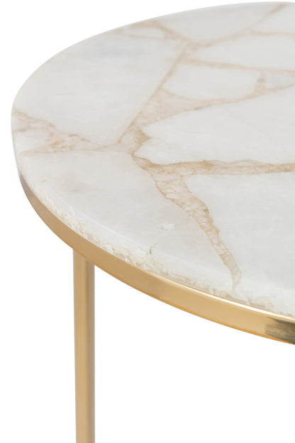 Set Of Two Sidetables Quartz Stone/Metal White/Gold