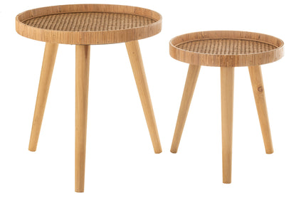 Set of 2 Side Tables Round Tripod Rattan