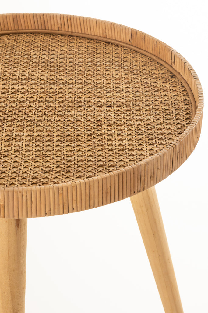 Set of 2 Side Tables Round Tripod Rattan