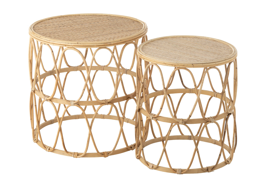 Set of 2 Side Tables Wave Pattern Rattan