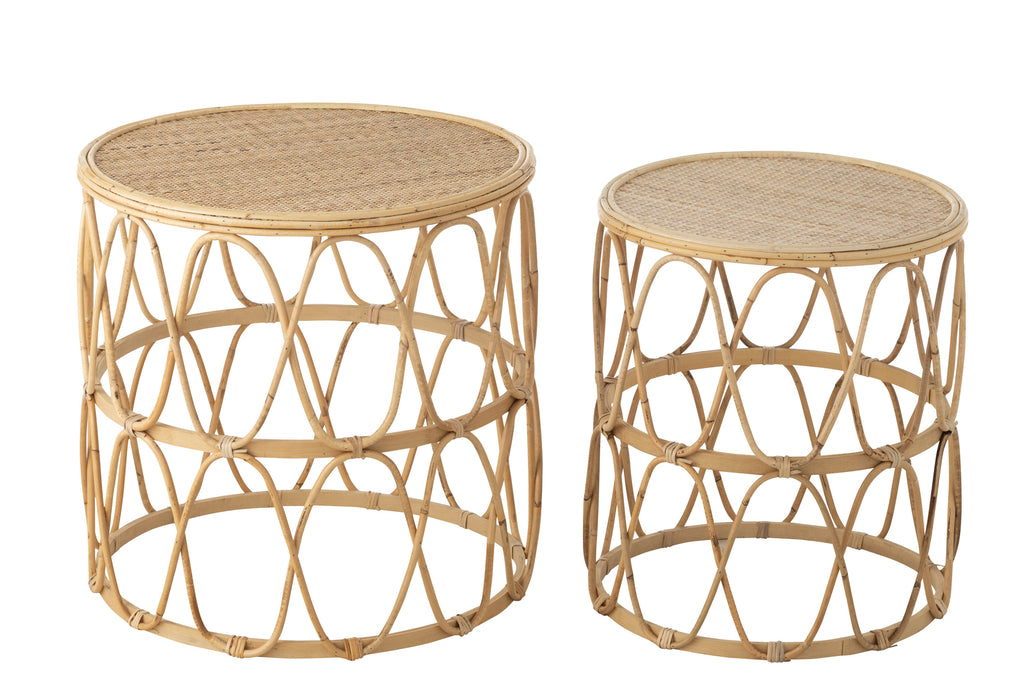 Set of 2 Side Tables Wave Pattern Rattan