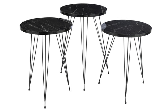 Set of 3 Side Tables Pb/Metal Black