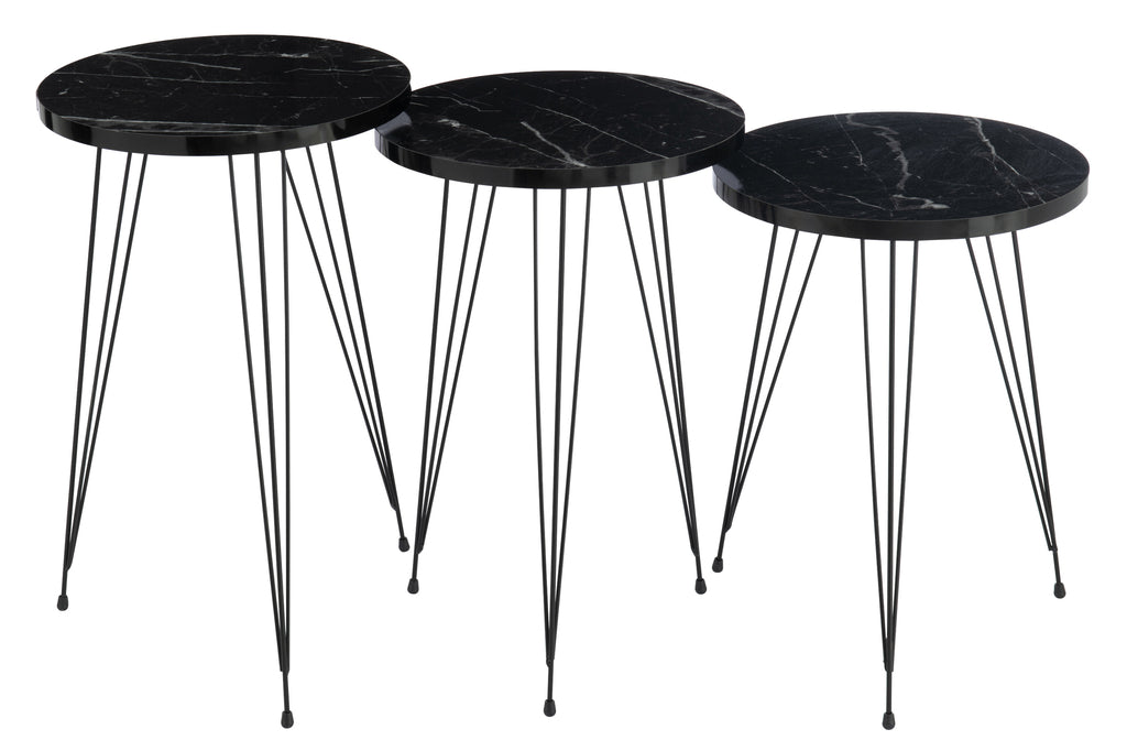 Set of 3 Side Tables Pb/Metal Black