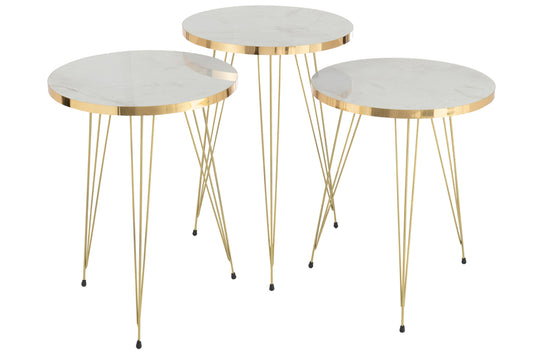 Set of 3 Side Tables White/Gold