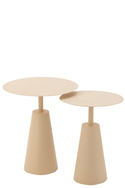 Set of 2 Tables Round Iron Beige