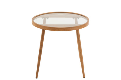 Side Table Round Metal/Glass Natural