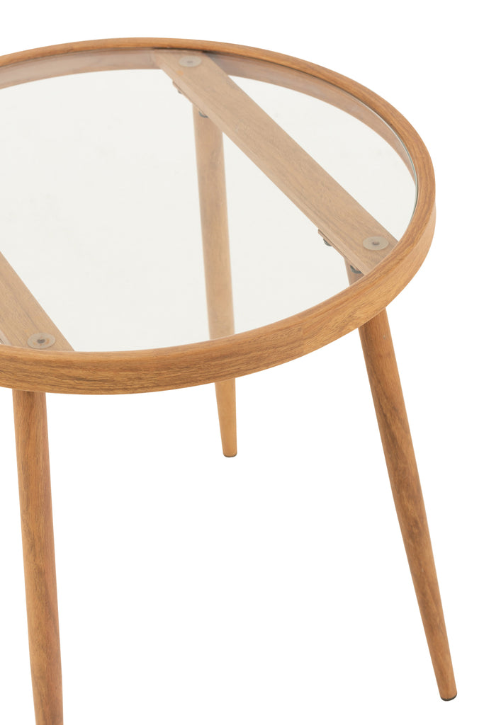 Side Table Round Metal/Glass Natural