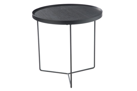 Side Table Round Wood Metal Dark Brown Small