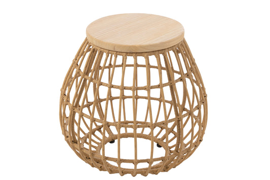 Side Table Basket Outdoors Rattan/Wood Natural