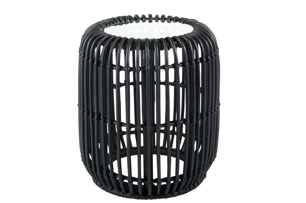 Black Side Table Round Rattan 35 CM