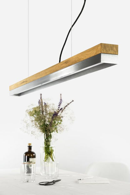 [C1o] Oak Wood & Stainless Steel Pendant 122CM