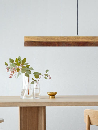 [C1o] Oak Wood & Rust Corten Steel Pendant 122CM