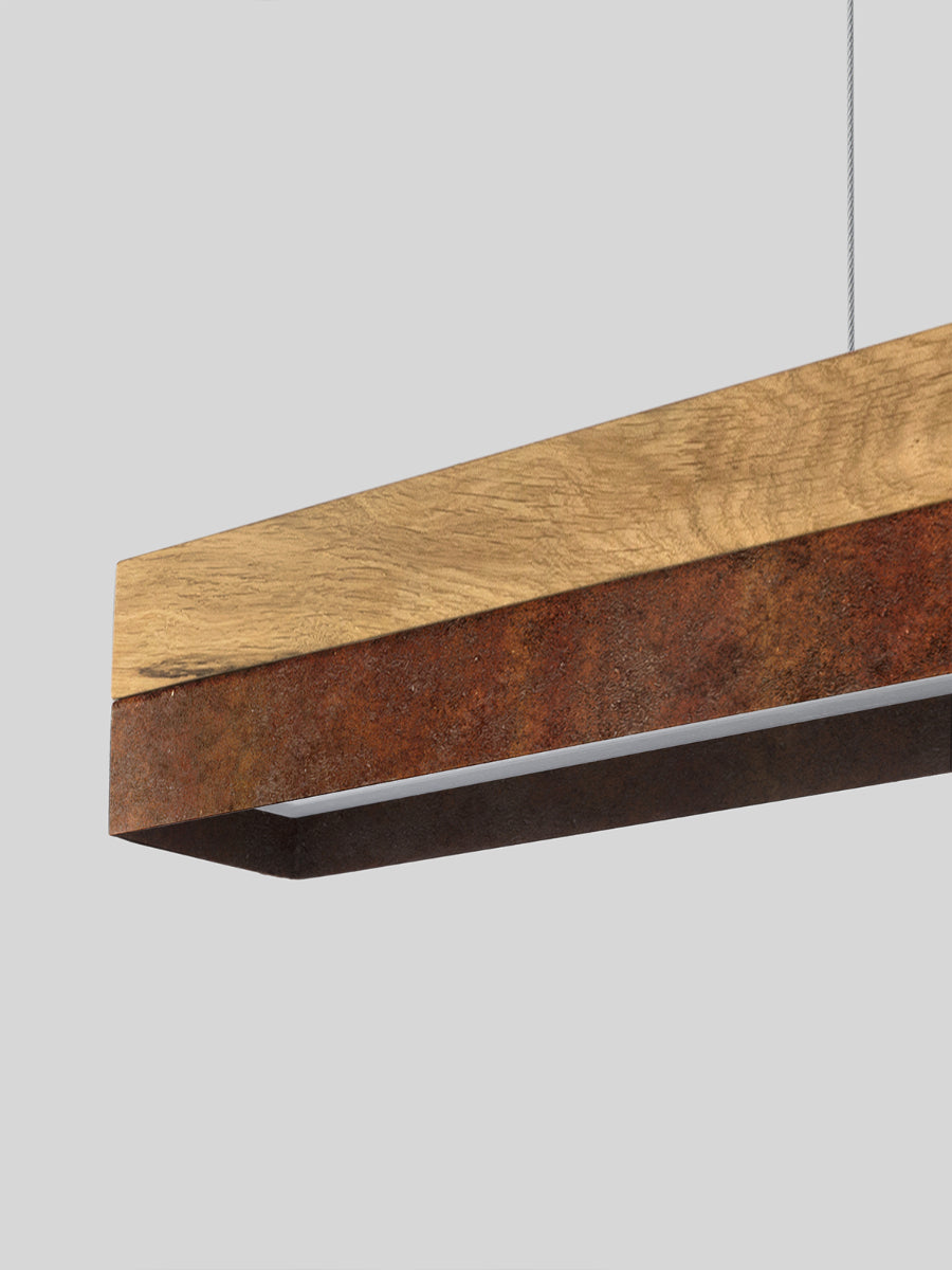 [C1o] Oak Wood & Rust Corten Steel Pendant 122CM