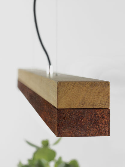 [C1o] Oak Wood & Rust Corten Steel Pendant 122CM