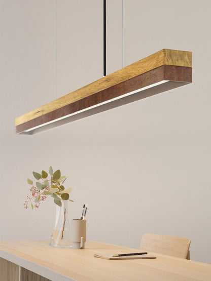 [C1o] Oak Wood & Rust Corten Steel Pendant 122CM