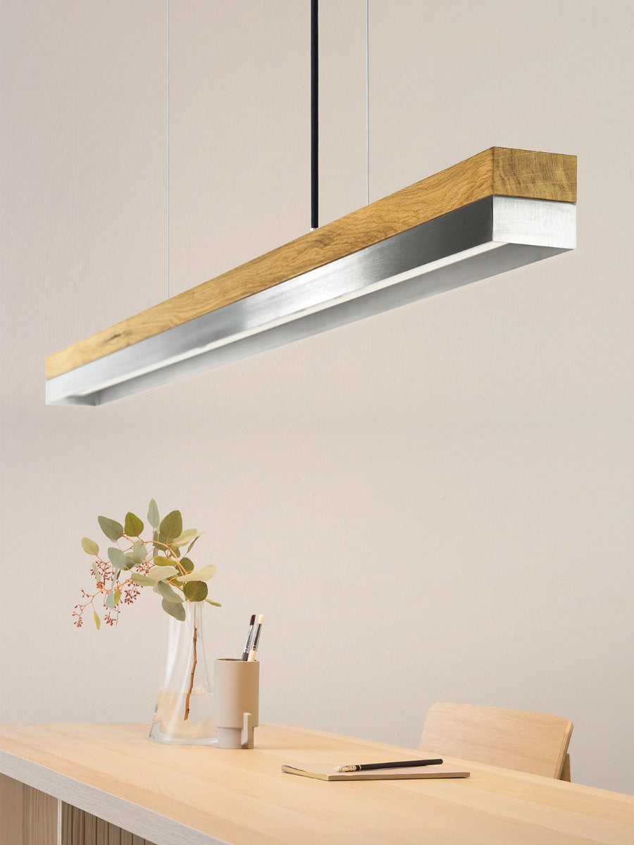 [C1o] Oak Wood & Stainless Steel Pendant 122CM