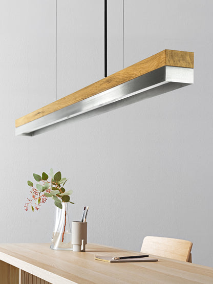 [C1o] Oak Wood & Stainless Steel Pendant 122CM