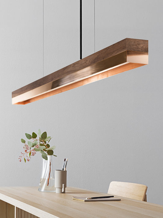 [C1w] Walnut Wood & Copper Pendant Light 122CM