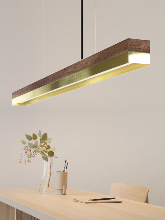 [C1w] Walnut Wood & Brass Pendant 122CM