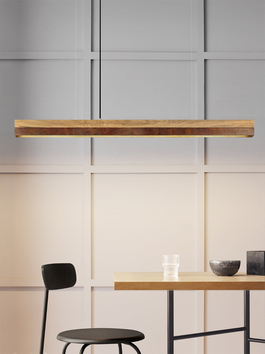 [C1o] Oak Wood & Rust Corten Steel Pendant 122CM