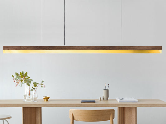 [C3w] Walnut Wood & Brass Pendant Light - Long 182CM