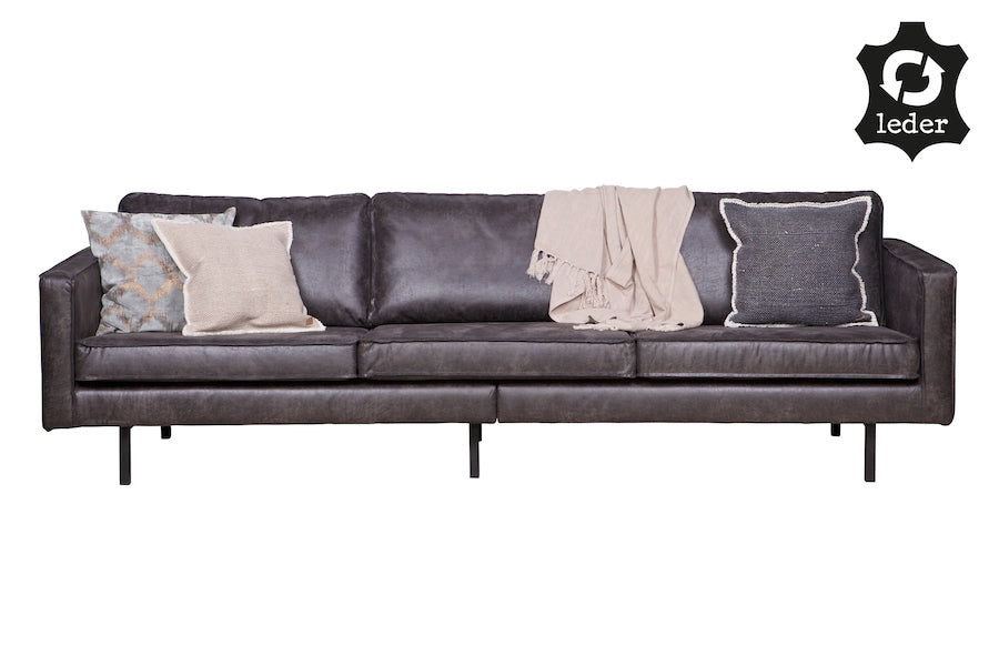 LOFT Black Leather Sofa 277CM, 20 - 25 Day Delivery- D40Studio