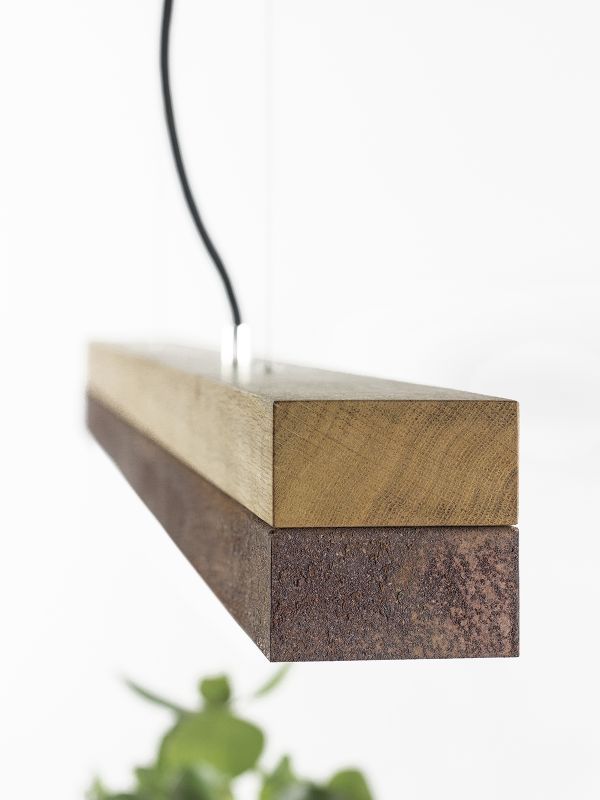 [C1o] Oak Wood & Rust Corten Steel Pendant 122CM