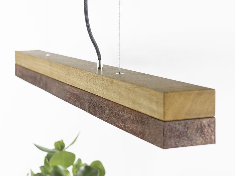 [C1o] Oak Wood & Rust Corten Steel Pendant 122CM