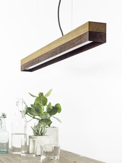 [C1o] Oak Wood & Rust Corten Steel Pendant 122CM