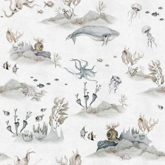 UNDERWATER World White Wallpaper 100x280CM