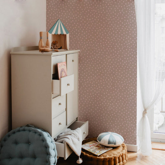 Irregular Powder Pink Dots On Cappucino Wallpaper 50x280CM