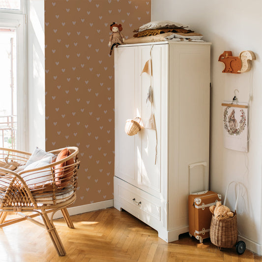 Pink Hearts On Cinnamon Wallpaper 50x280CM