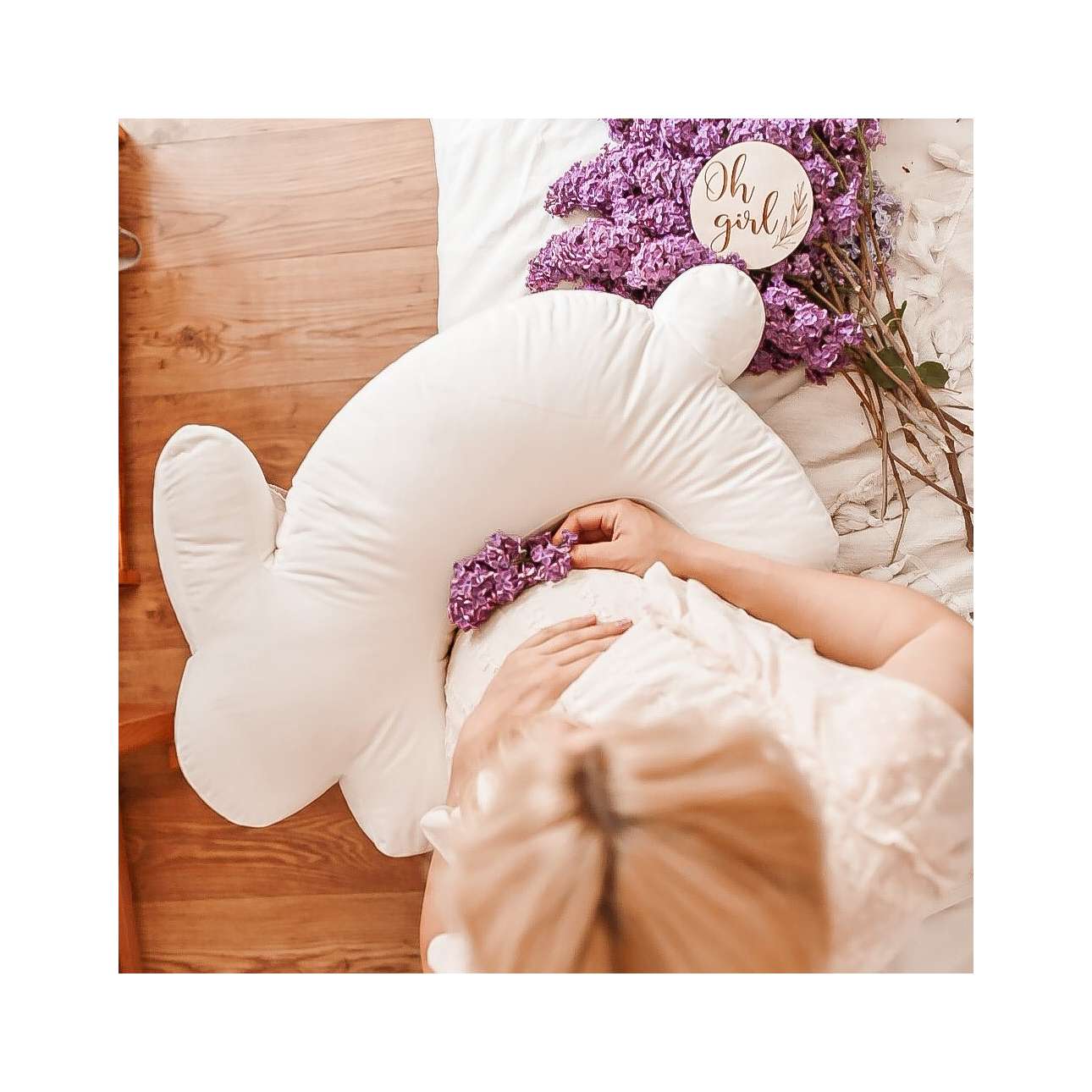 Velvet Bunny mint nursing pillow