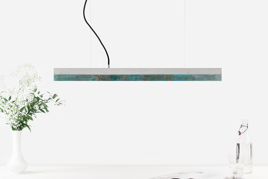 [C2] Concrete & Oxidised Copper Pendant Light 92CM